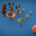 Diverse Mushroom Collection With Various Shapes Colors And Sizes On Blue Background