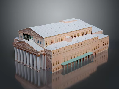 Classical Building Model Featuring White Roof Beige Walls Columns Green Awning Entrance Multi Story Design 3d model