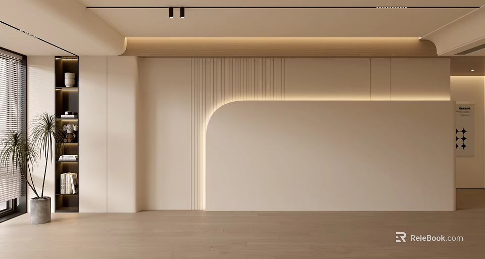 Modern Minimalist Sofa Background Wall With Curved Lighting And Light Colored Panels 3d model