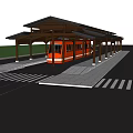 Covered Train Station With Wooden Roof Pillars Orange Train Platform And Zebra Crossing