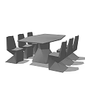 Modern Octagonal Dining Table Set With Six Sleek Gray Chairs And Minimalist Design 3d model