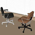 Modern Office Chairs with Black and Brown Leather Seats Metal Bases and Wheels