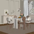 Elegant Restaurant Interior With White Dining Table Light Chairs Table Lamp And Flower Bouquet