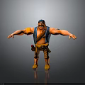 3D Cartoon Style Muscular Character With Blue Hat Beard Arm Tattoos Waist Tools Arms Outstretched