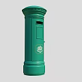 Vintage Green Postbox With Tall Cylindrical Body Mail Slot And Emblem Design