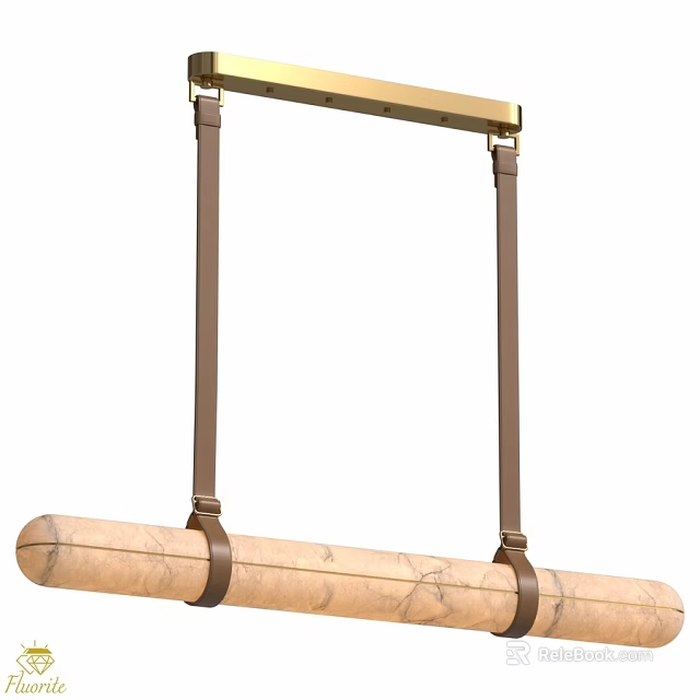 Modern Hanging Chandelier With Marble Cylinder And Brown Leather Straps 3d model 