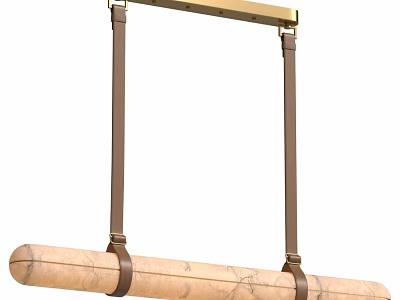 Modern Hanging Chandelier With Marble Cylinder And Brown Leather Straps 3d model
