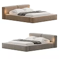 Modern Upholstered Double Bed With Bedside Lights And Neutral Tones Linen Bedding 3d model