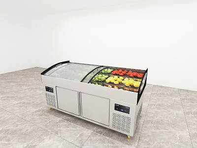 Commercial Double Door Display Freezer with Stainless Steel Body Transparent Glass Lid and Fresh Fruits 3d model