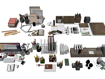Diverse Office Supplies Including Stationery Desk Accessories And Tools 3d model