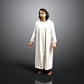 A Man Wearing Full Length White Robe Standing Against Gray Background