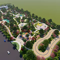 Scenic Park Landscape With Winding Paths Lush Trees Play Areas And Ponds