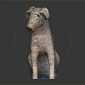 Dog Sculpture Crafted with Textured Material in Sitting Pose on Black Surface with Reflection 3d model