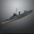 Warship As Water Transport With Detailed Deck Mast And Chimney Structure