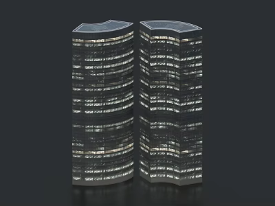 Twin Modern Curved Office Buildings With Glass Facade And Illuminated Windows 3d model