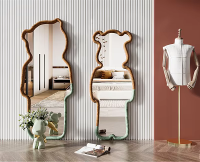Stylish Bear Shaped Mirrors for Interior Decor with Mannequin and Green Accents 3d model