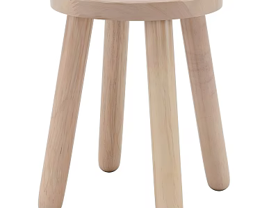 Natural Wooden Stool With Round Seat And Four Sturdy Legs Design 3d model