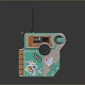 Teal And Orange Decorative Electronic Device With Antenna Cartoon Graphics Black Knob And Stars