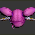 3D Cartoon Woman Character With Pink Pigtails Purple Eyes White Gloves And Golden Skateboard