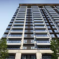 Modern High Rise Residential Building Exterior Design With Glass Balconies And Green Trees