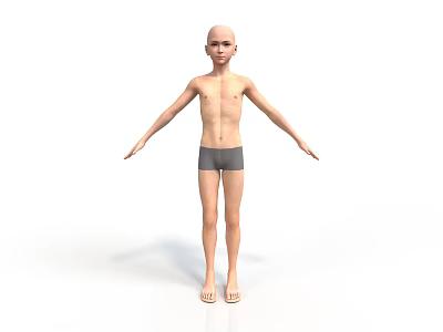 Shirtless Bald Man With Gray Shorts And Barefoot Standing In White Background 3d model