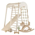 Wooden Play Equipment With Slide Ladder Climbing Net Rocking Horse And Ball