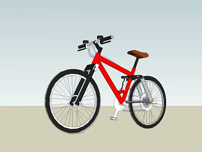 Red Mountain Bike With Black Handlebars Brown Seat And Large Tires 3d model