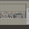 Modern Pantry Design With Light Gray Cabinets Shelves Cups Jars And Coffee Machine