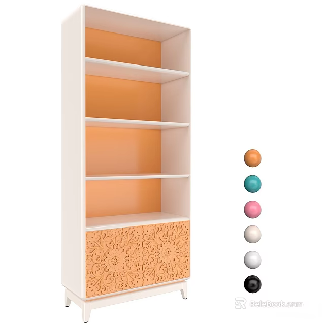 Modern Decorative Cabinet With Orange Interior Carved Doors And Colorful Spheres 3d model 