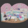Cartoon Room Dollhouse With Pink Blue Decor Stuffed Toys Bookshelf Sofa And Computer Desk