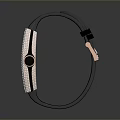 Luxury Wristwatch With Black Leather Strap Square Dial Diamond And Gold Accents