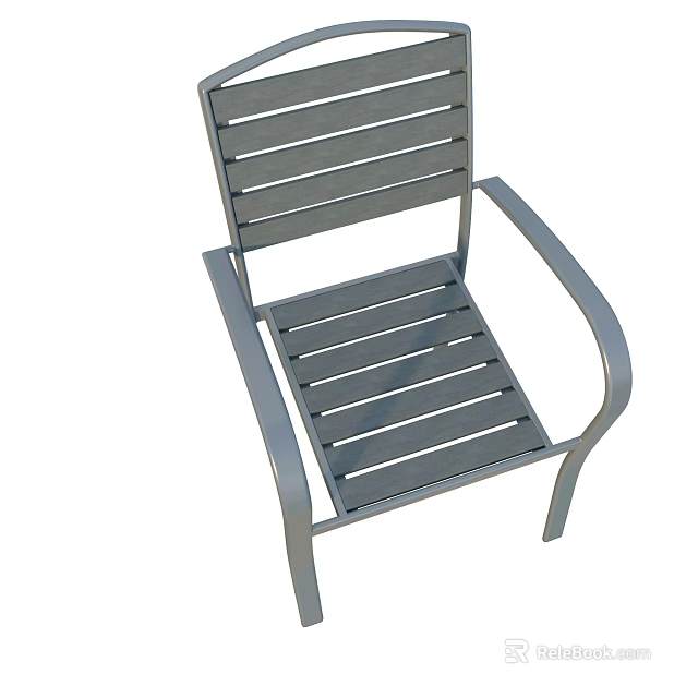 Durable Modern Metal Outdoor Chair For Garden Patio With Slatted Design And Armrests 3d model 