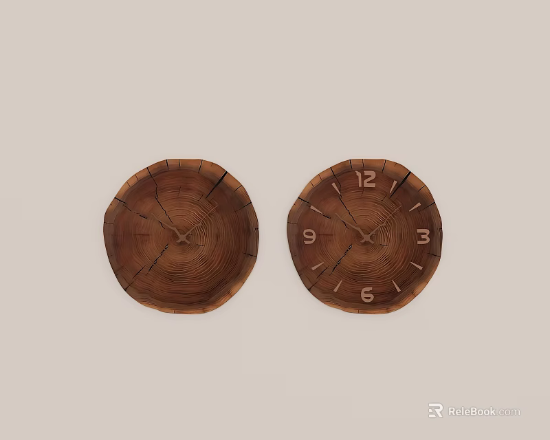 Natural Wooden Log Slice Clock Hanging With Growth Ring And Numbers For Home Decor 3d model 
