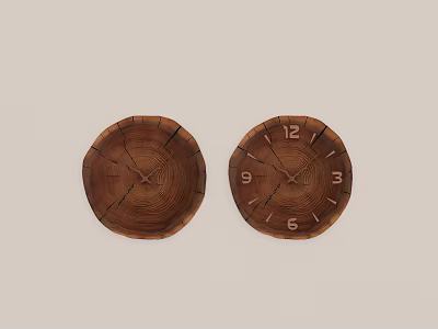 Natural Wooden Log Slice Clock Hanging With Growth Ring And Numbers For Home Decor 3d model