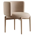 Minimalist Beige Boucle Upholstered Side Chair With Solid Natural Wood Legs For Dining Room