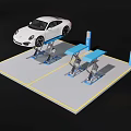Heavy Duty Blue Industrial Vehicle Lift Platform Lifting White Porsche Car