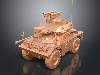 Golden Metallic Tank Model with Detailed Turret and Cannon on Dark Background 3d model