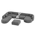 Light And Dark Gray Sectional Sofa With Ottoman And Patterned Blanket Design 3d model