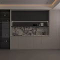 Contemporary Sideboard With Dark Glass Display Shelves Upper Cabinets Light Lower Storage And Marble Top