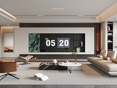 Modern Living Room Interior With TV Wall Sofa Coffee Table And Potted Plant 3d model