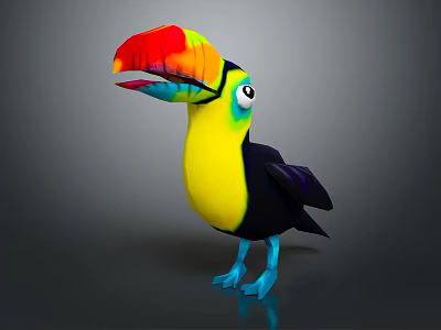 Vibrant Flying Toucan Bird With Colorful Beak Yellow Body And Blue Feet 3d model