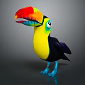 Vibrant Flying Toucan Bird With Colorful Beak Yellow Body And Blue Feet
