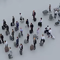 Group of People with Bags Standing in Various Formations in Open Space