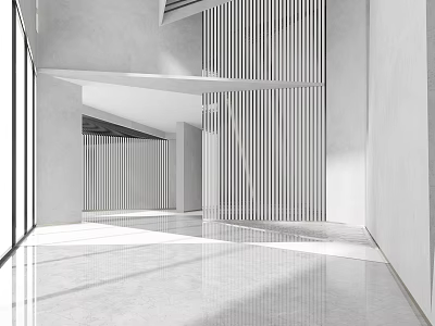 Modern Minimalist Architectural Space With Light And Shadow White Tone Grille Wall And Large Windows 3d model