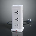 Vertical White Power Strip with Multiple Outlets Red Switch Button and Power Cord Design