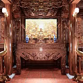 Traditional Chinese Religious Worship Hall With Intricate Wooden Carvings Altar Table And Decorative Artwork