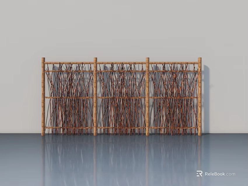 Natural Bamboo Swing Door With Wooden Frame For Home Interior Decor 3d model 