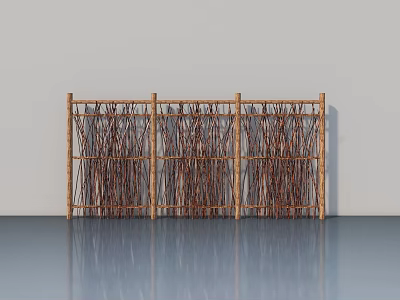 Natural Bamboo Swing Door With Wooden Frame For Home Interior Decor 3d model