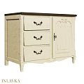 Vintage White Cabinet With Three Drawers Single Door Dark Top And Black Handles