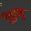Detailed Brown And Orange Spotted Lizard With Horned Head On Dark Background